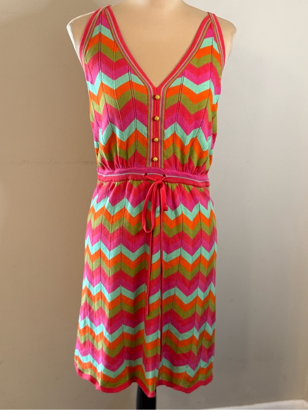 Beth Bowley retro preppy knit zig zag colorful boho sleeveless midi dress SM